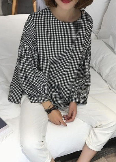 French Plaid Cotton Blouse