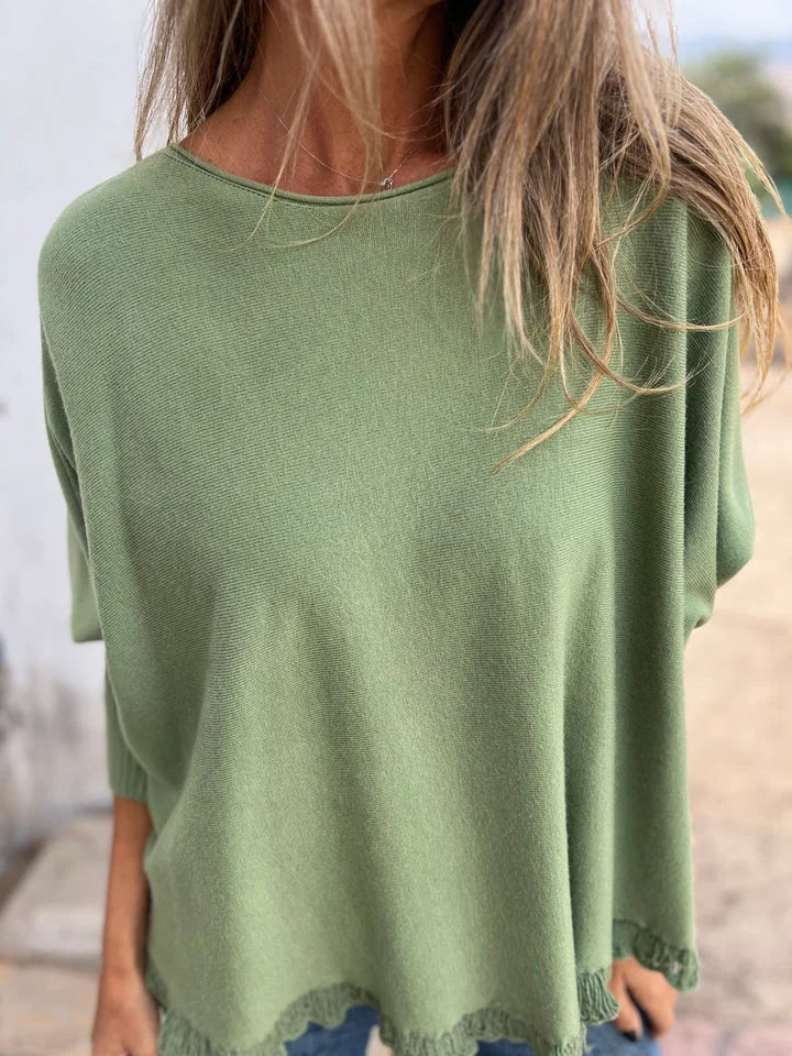 Loose Raw-Edge Knitted Sweater