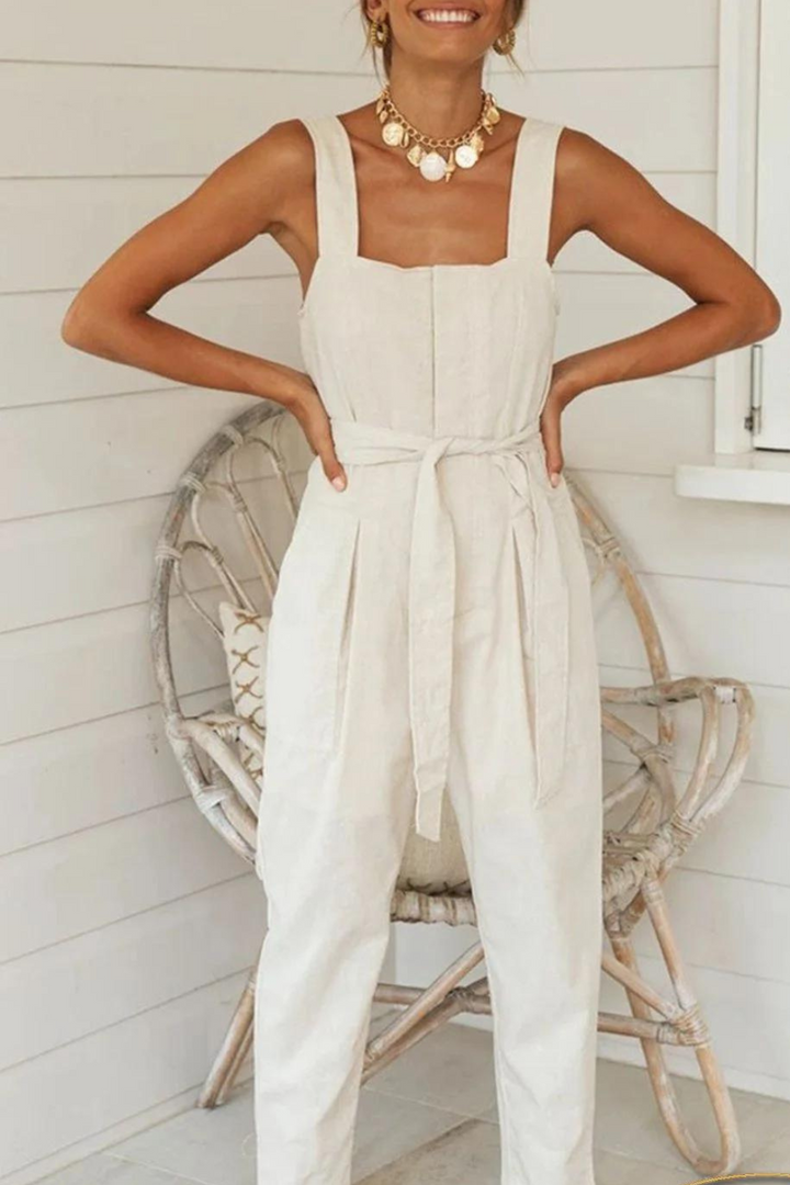 Georgina - Loose-fitting jumpsuits with square neckline and solid slit in urban fashion