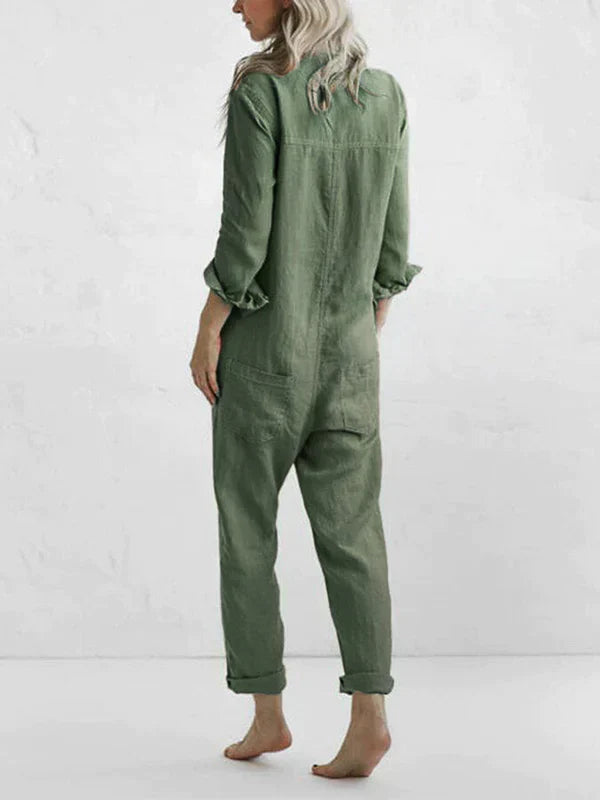 Rebecca - long sleeve button-up casual jumpsuit with lapels and pockets