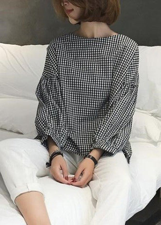 French Plaid Cotton Blouse