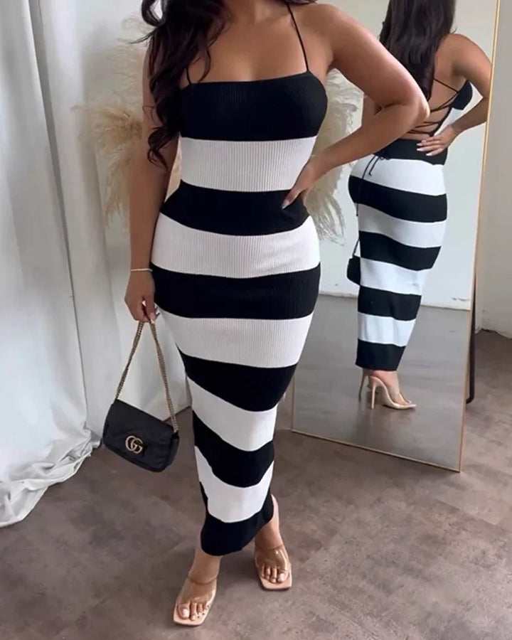 Lola - Striped sexy jumpsuit with backpack and hip