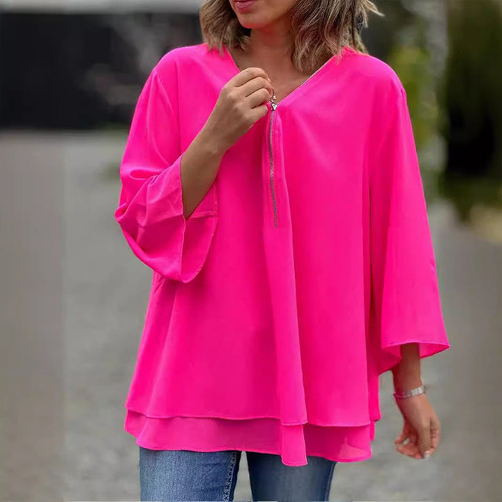 Katie™ | Chiffon Zipper Top With V-neck 1+1