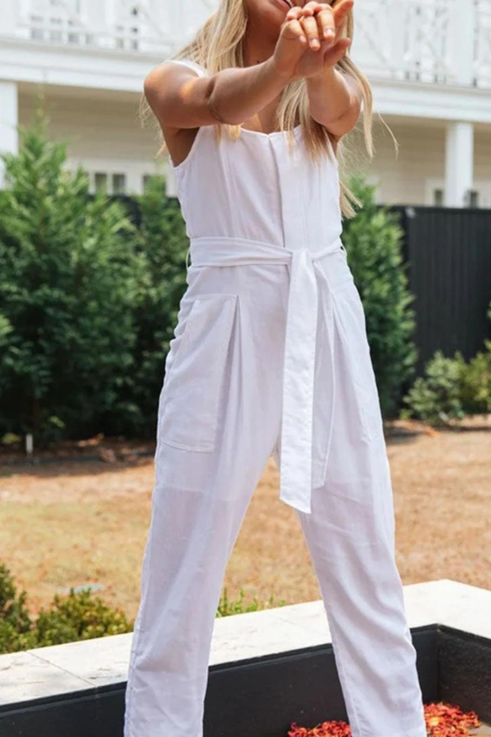 Georgina - Loose-fitting jumpsuits with square neckline and solid slit in urban fashion