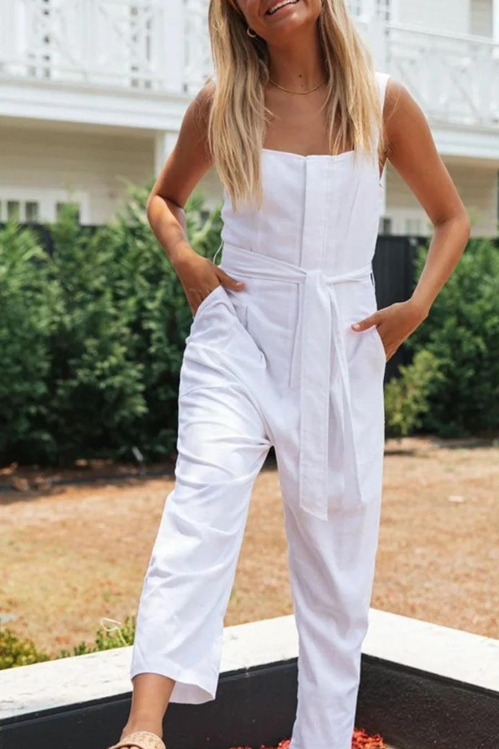 Georgina - Loose-fitting jumpsuits with square neckline and solid slit in urban fashion