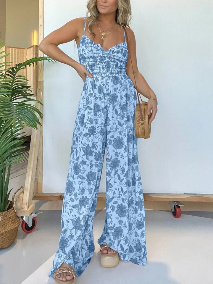 Judith - Wide Leg Jumpsuit with Floral Straps