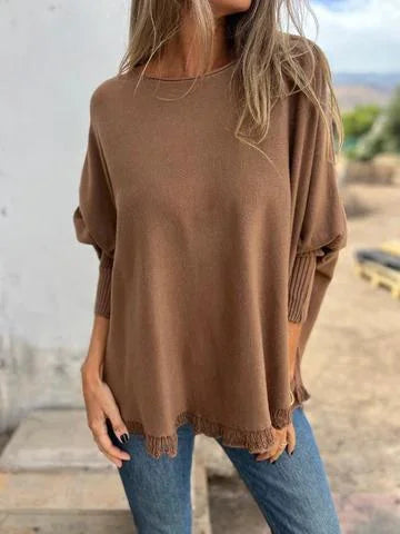 Loose Raw-Edge Knitted Sweater