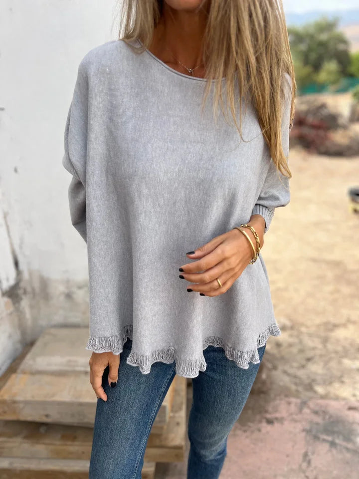 Loose Raw-Edge Knitted Sweater