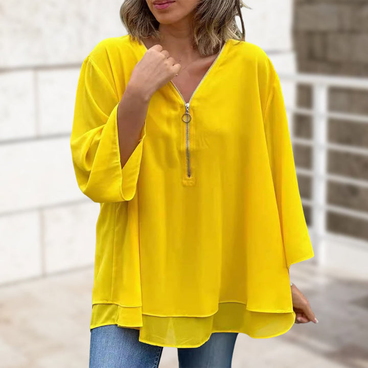 Katie™ | Chiffon Zipper Top With V-neck 1+1