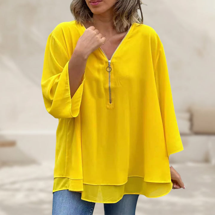 Katie™ | Chiffon Zipper Top With V-neck 1+1