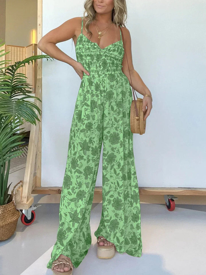 Judith - Wide Leg Jumpsuit with Floral Straps