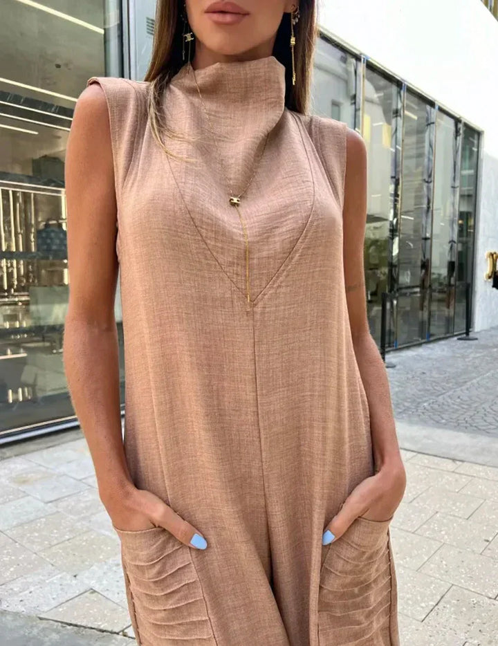 Casual Loose Solid Jumpsuit with Pockets Sleeveless