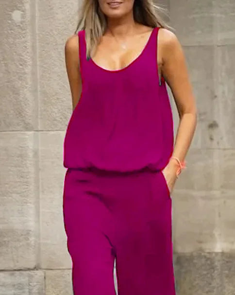 Noelia - Solid Color Sleeveless Jumpsuit with Cutouts