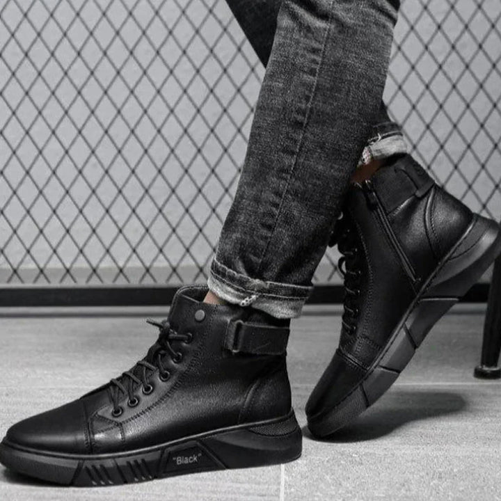 LANCE™ - MEN'S BLACK LEATHER BOOTS