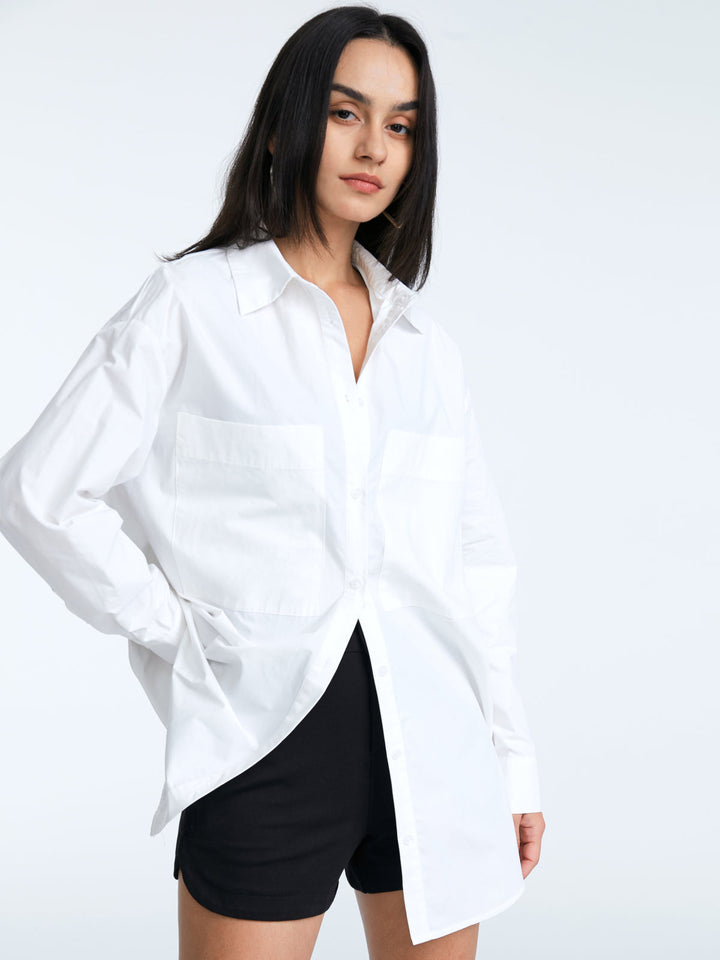 Delias - Stylish Oversized Solid Color Dress Shirt with Button Details