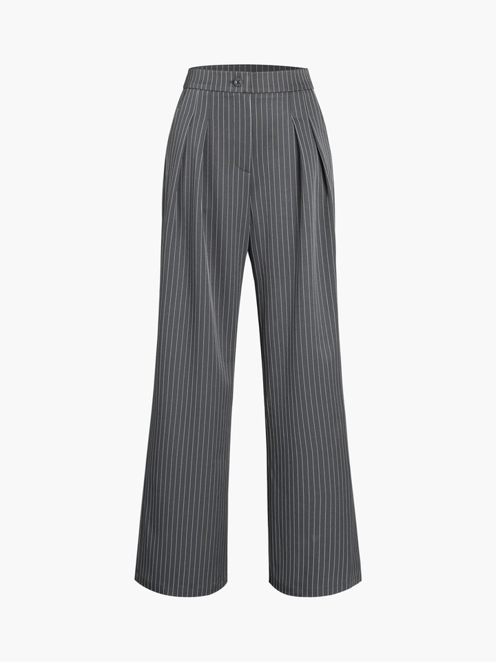 Chic Xenia Pinstripe Wide-Leg Trousers with Pleats