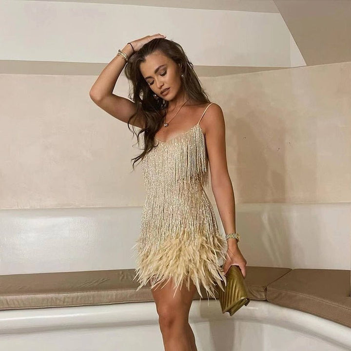 Brielle - Chic Feathered Mini Dress