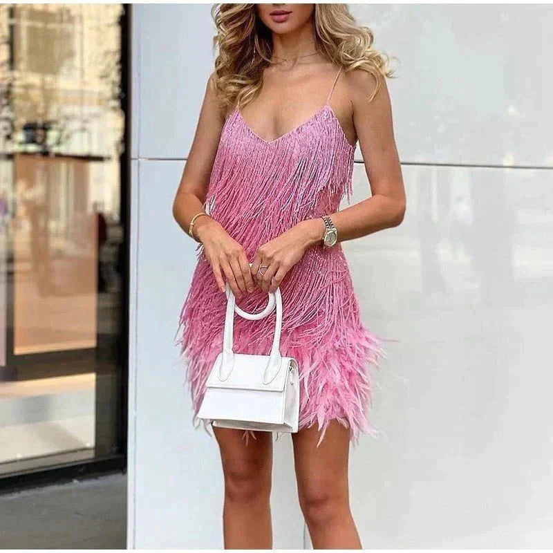 Brielle - Chic Feathered Mini Dress