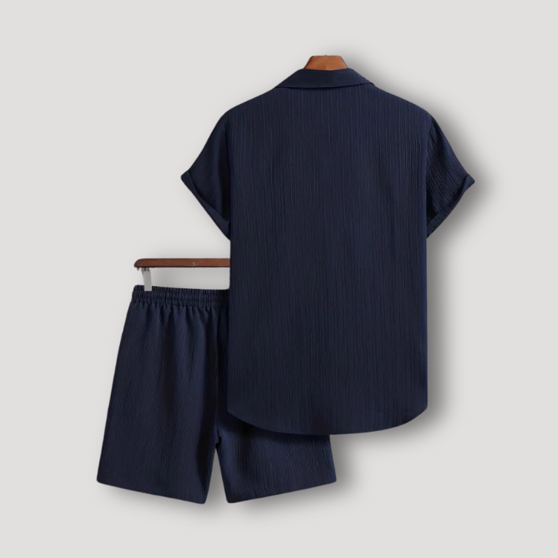 2 Piece Sets Navy Blue Button Up Shirt and Shorts Pants