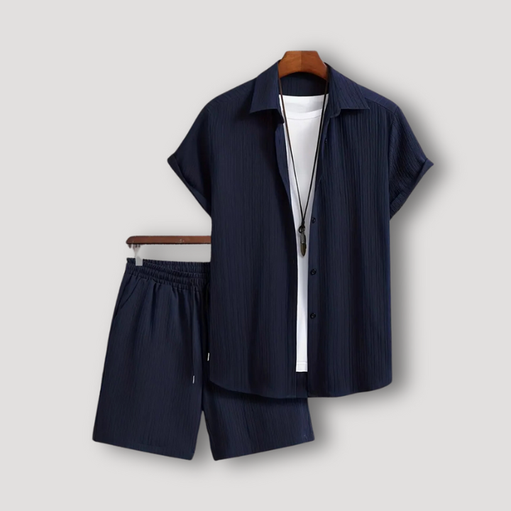 2 Piece Sets Navy Blue Button Up Shirt and Shorts Pants