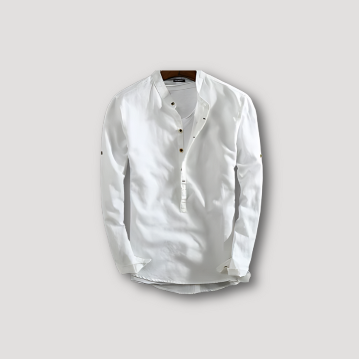 Casual Long Sleeve Collarless Linen Shirt for Man