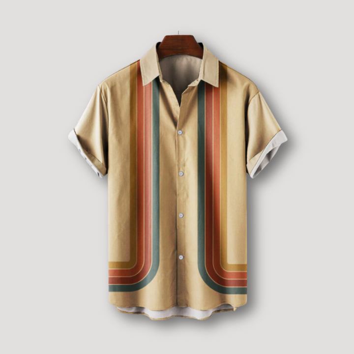 Double Layered Rainbow Striped Button Up Shirt Men