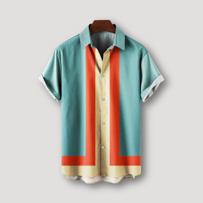 Double Layered Rainbow Striped Button Up Shirt Men