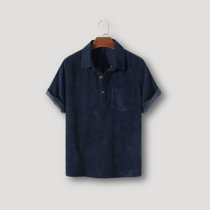 Ribbed Knit Half Button Corduroy Polo Shirts for Men