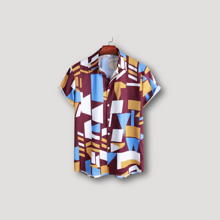 Geometric Print Hawaiian Button Up Shirt Short Sleeve