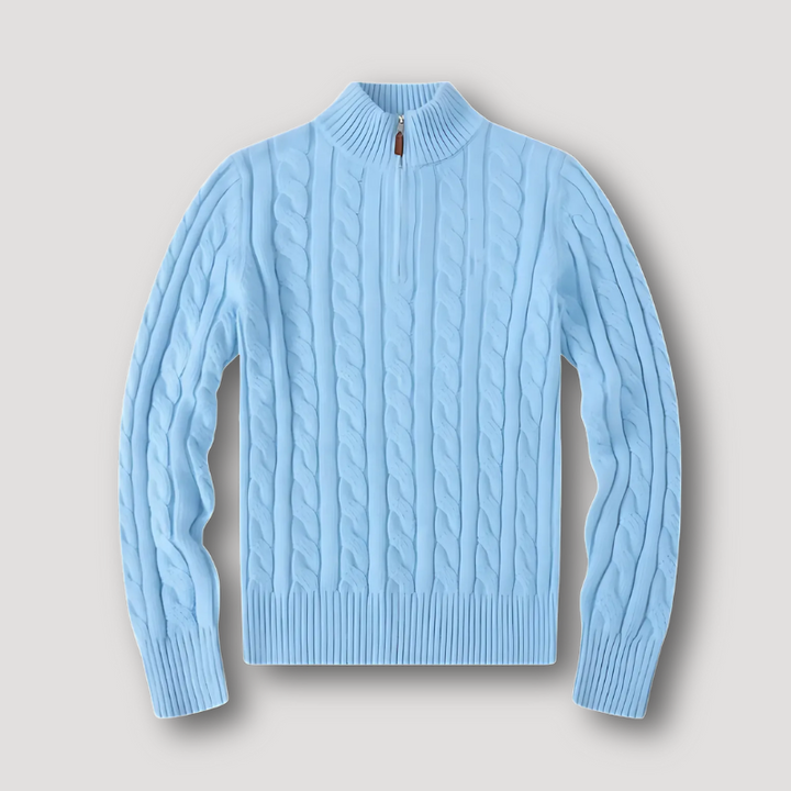 Crew Neck Quarter Zip Cable Knit Sweaters for Men