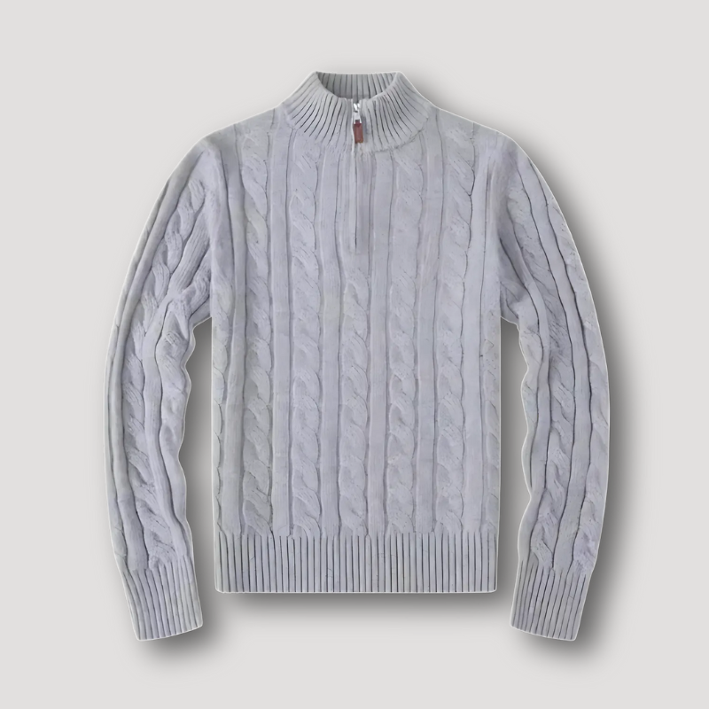 Crew Neck Quarter Zip Cable Knit Sweaters for Men