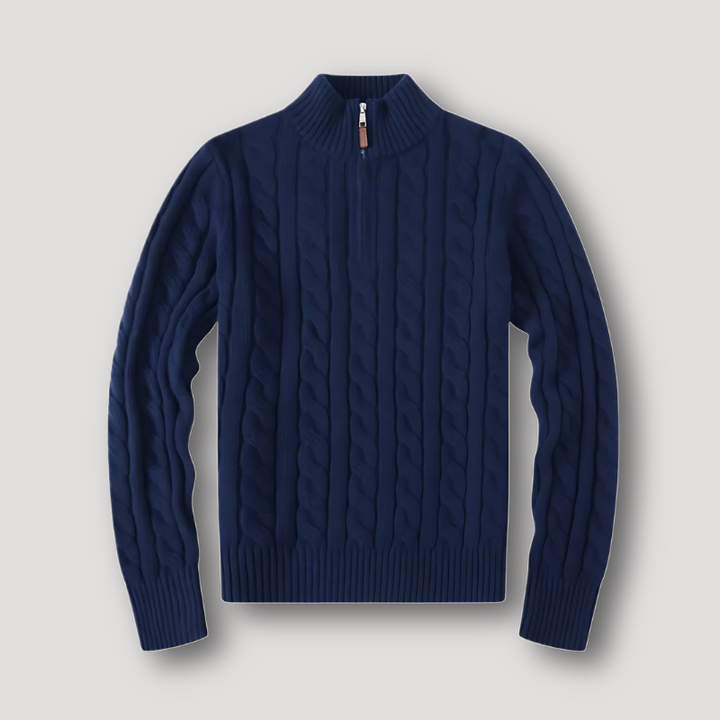 Crew Neck Quarter Zip Cable Knit Sweaters for Men