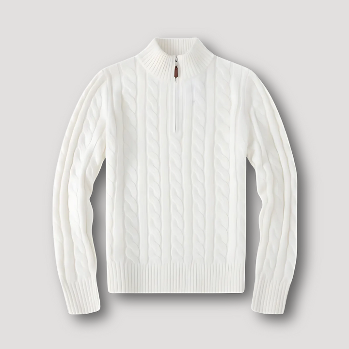 Crew Neck Quarter Zip Cable Knit Sweaters for Men