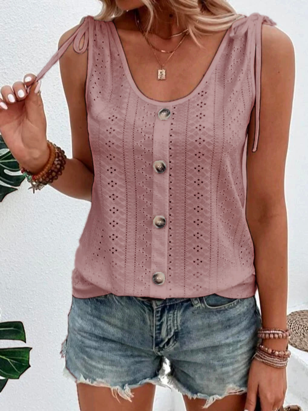 Button-Down Eyelet Tank Top | Avery