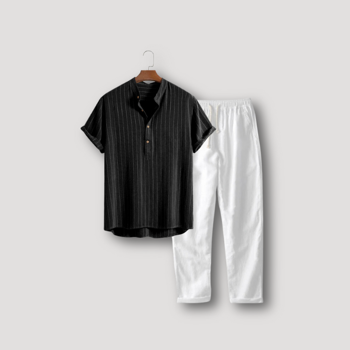 2 Piece Sets Half Button Up Shirt & Linen Pants on Men