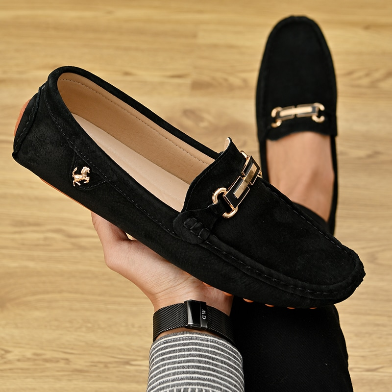 Slip On Suede Loafer With Buckle