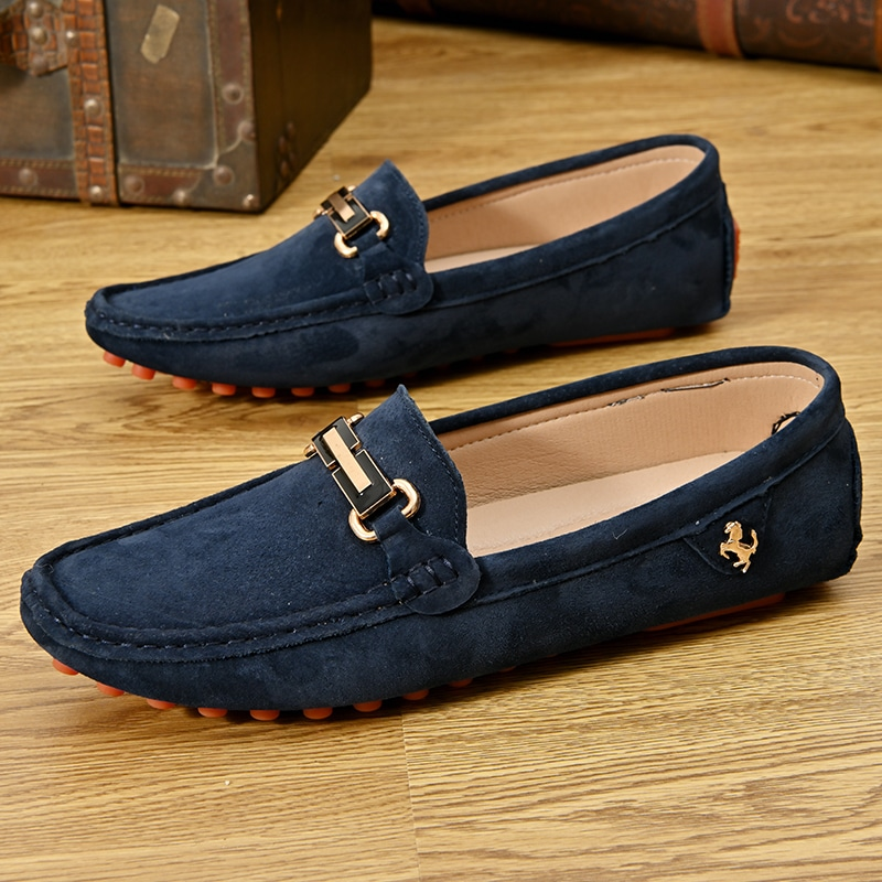 Slip On Suede Loafer With Buckle