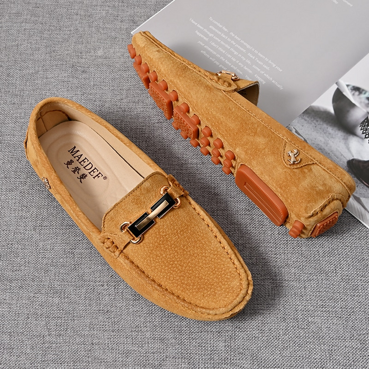 Slip On Suede Loafer With Buckle