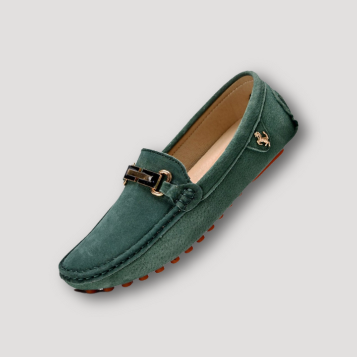 Slip On Suede Loafer With Buckle