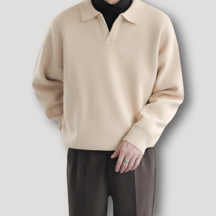 Old Money Casual V Neck Polo Sweater for Men