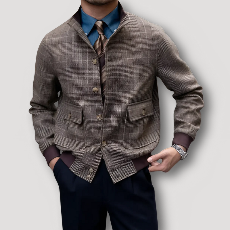 Plaid Button Up Bomber Jacket Men