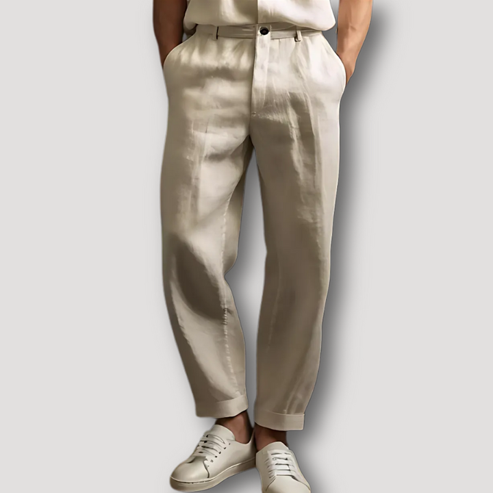 Casual Light Weight Cuffing Style Linen Pants on Men