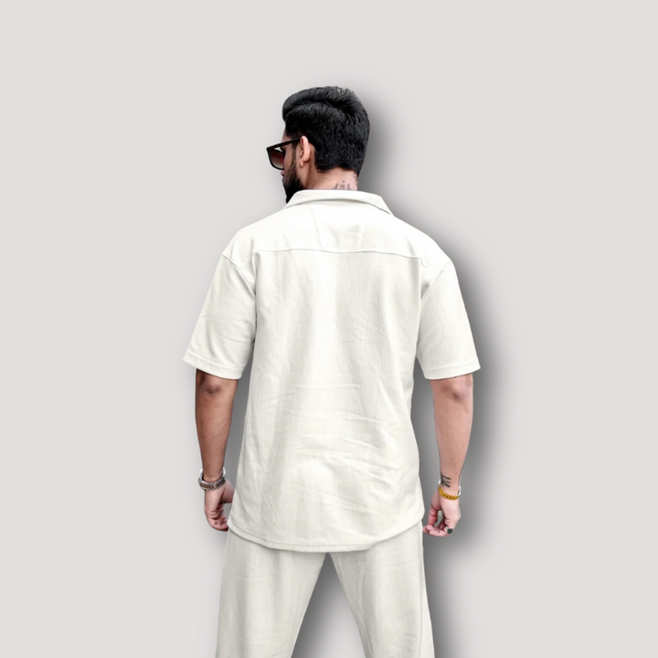 Summer Outfits Button Up Cream Linen Shirt and Pants Set