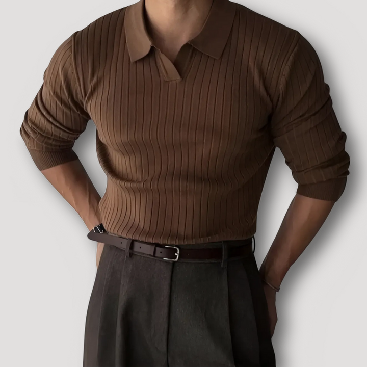 Ribbed Long Sleeve Polo Shirts for Men