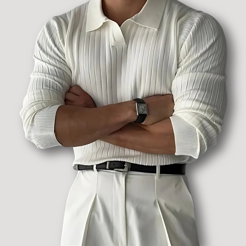 Ribbed Long Sleeve Polo Shirts for Men