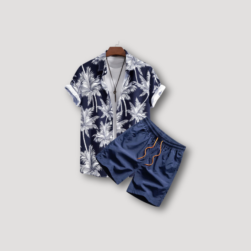 Button Up Hawaiian Shirt & Swim Shorts Men 2 Piece sets