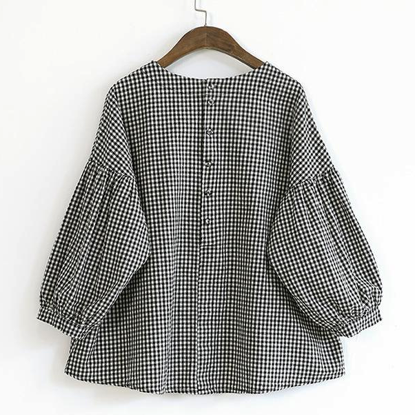 French Plaid Cotton Blouse