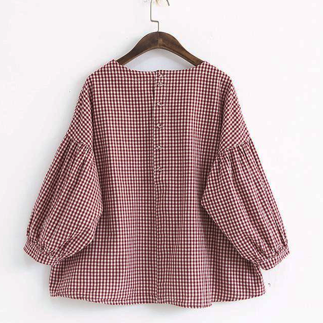 French Plaid Cotton Blouse