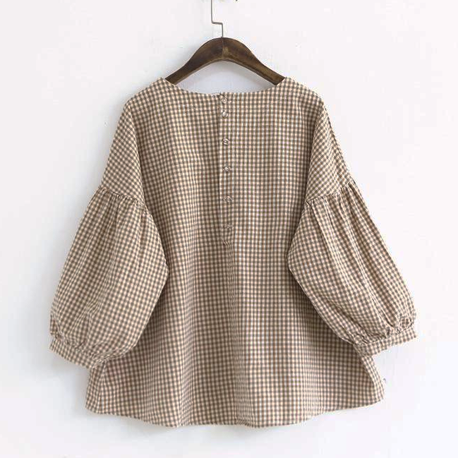 French Plaid Cotton Blouse