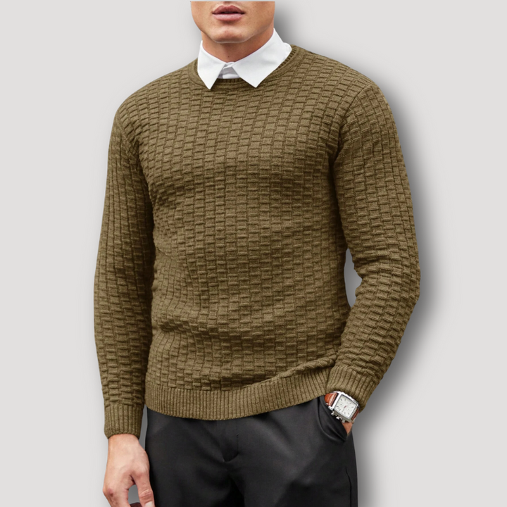 Plaid Jacquard Pullover Waffle Knit Sweatshirts for Men